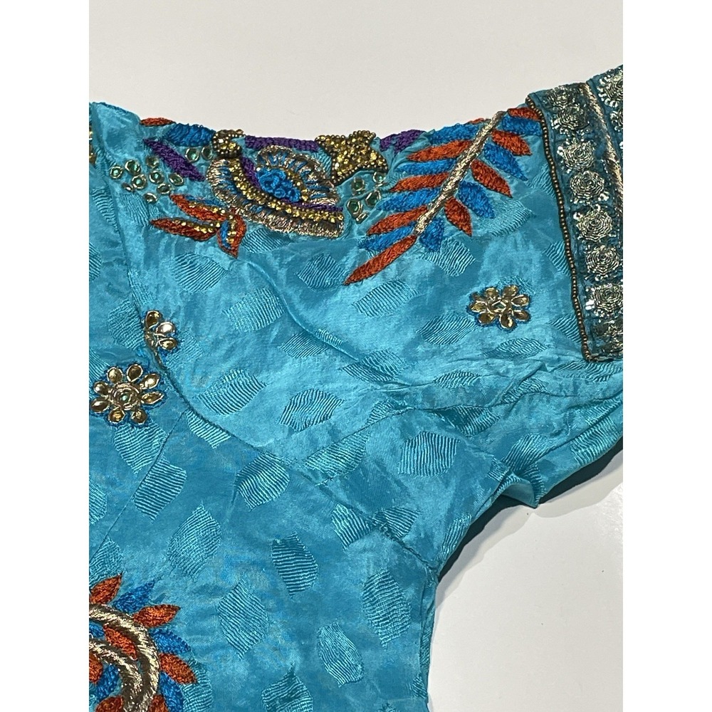 Heavy Embellished Punjabi Kurti Aqua Blue Zardozi Stone Tunic Kameez 19x30 - Picture 12 of 12